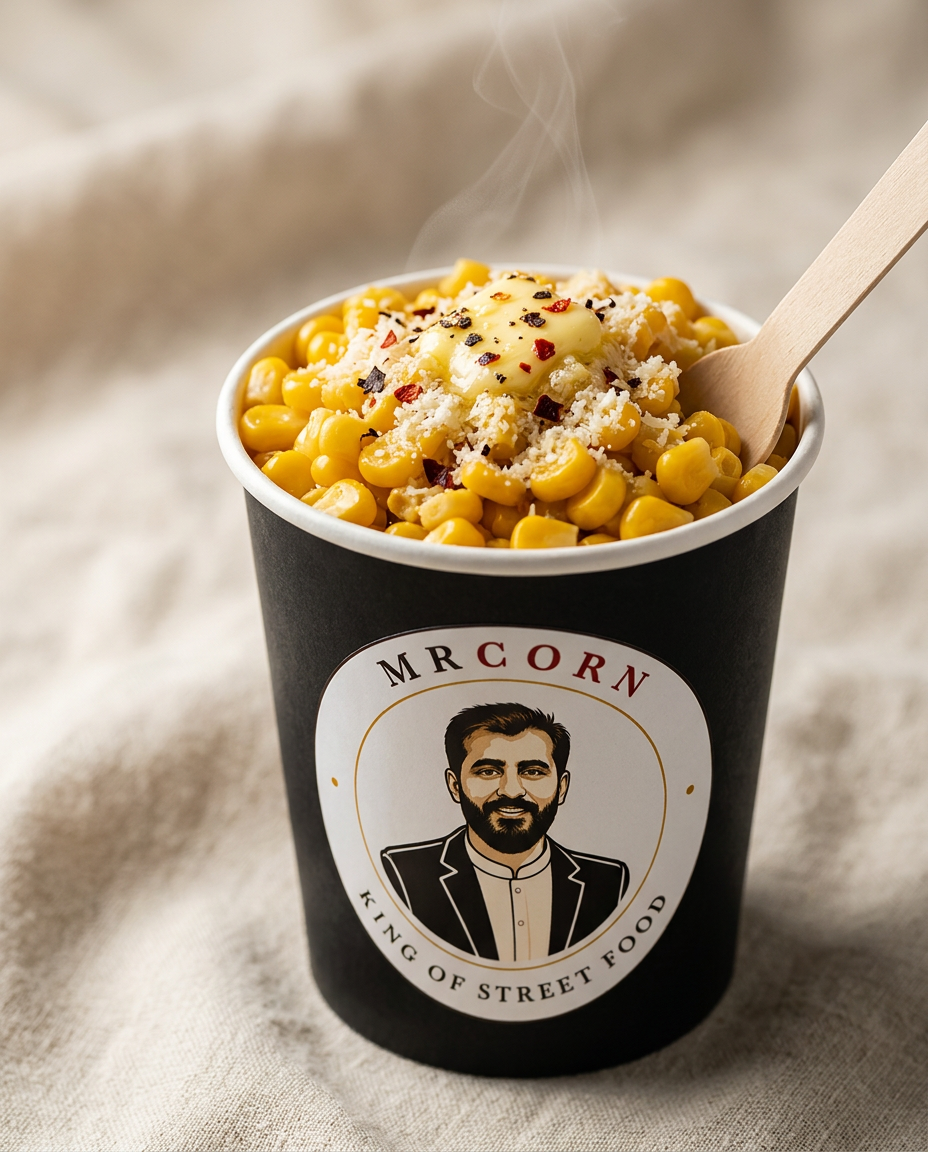 Branded Mr Corn cup of buttered sweetcorn with chilli and cheese